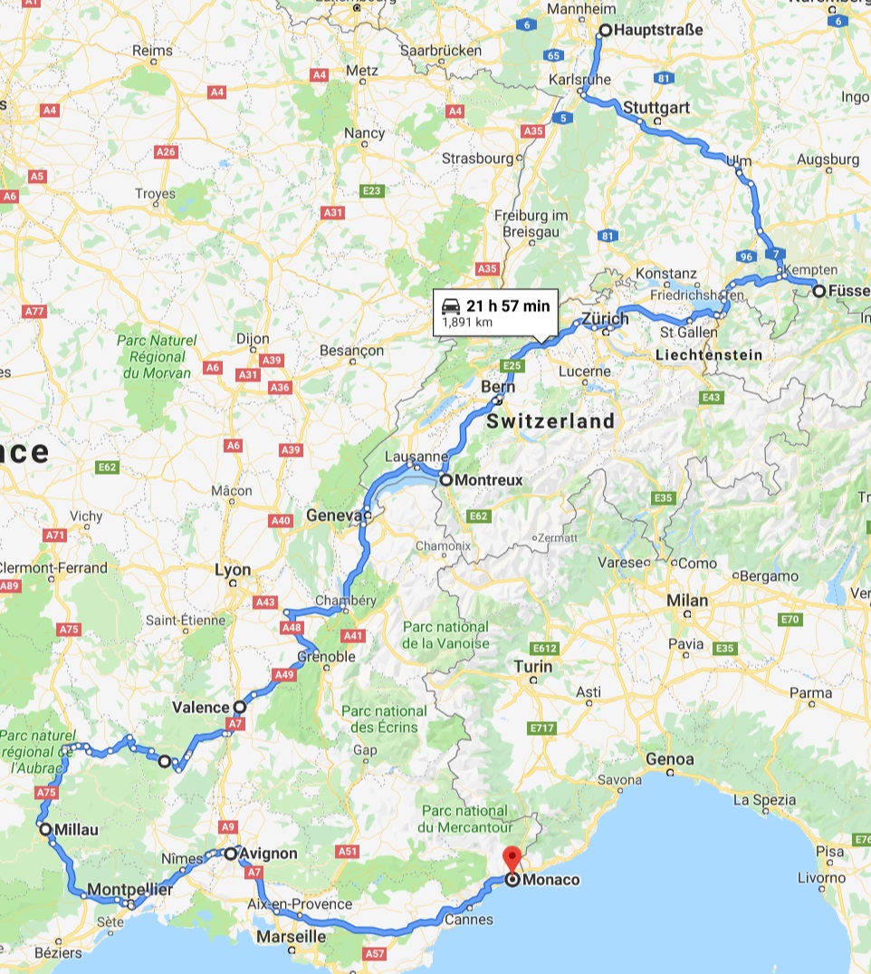 Part 1 map for Tour de Europe 2020